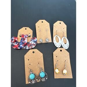 Mixed Lot 5 Pair Earrings Retro Drop Turquoise Yellow Stone Fashion Jewelry Hoop
